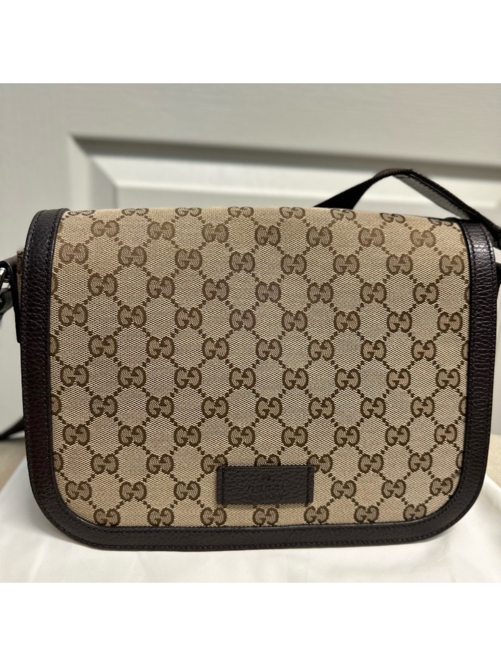 Gucci Brown and Beige GG Canvas Crossbody Bag